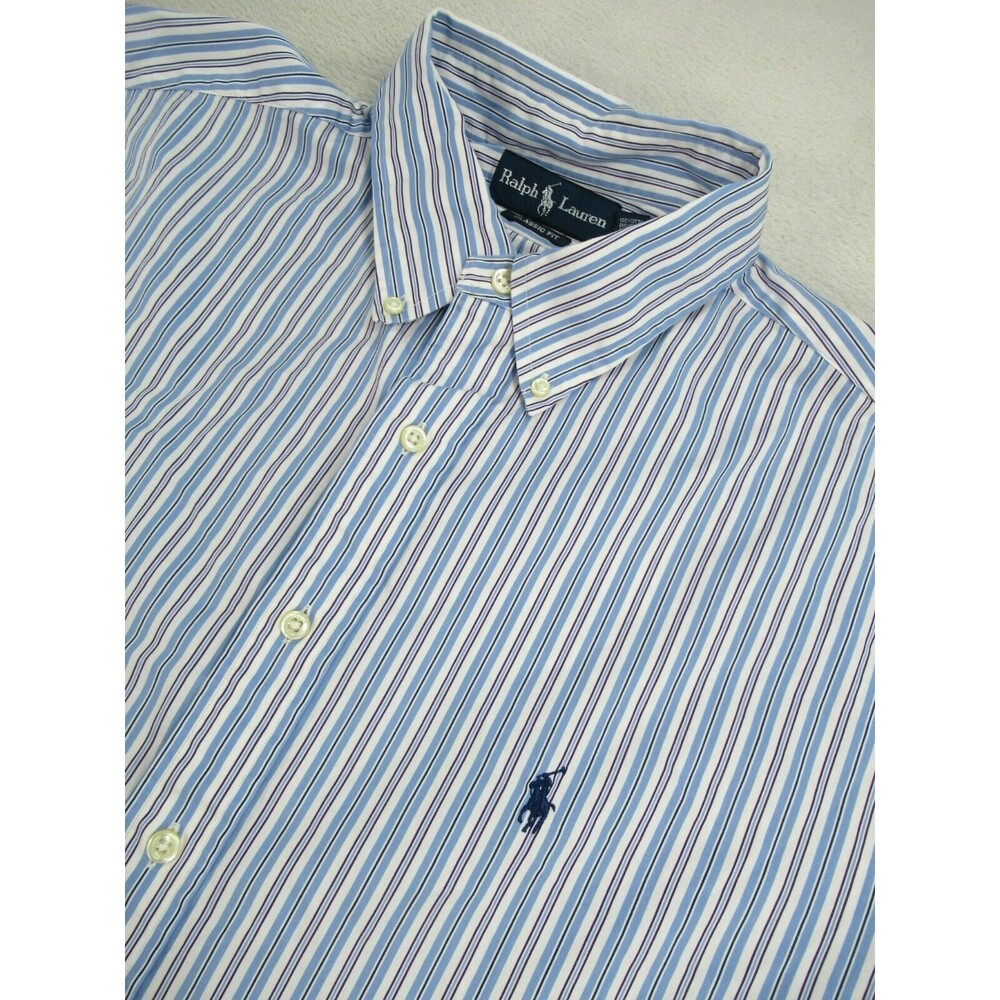 Ralph Lauren Shirt Men's 18 34/35 Classic Fit Striped Blue White Long Sleeve